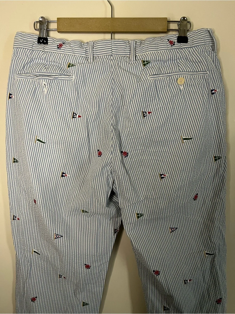 Polo Ralph Lauren Seersucker Embroidered Anchor Flag Pants 36x30 Fit 34x29